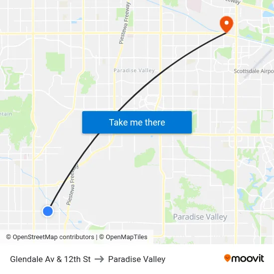 Glendale Av & 12th St to Paradise Valley map