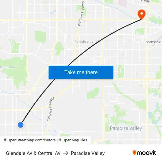Glendale Av & Central Av to Paradise Valley map