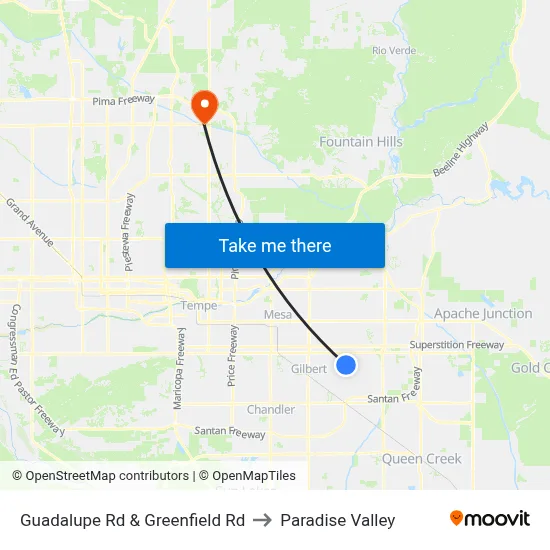 Guadalupe Rd & Greenfield Rd to Paradise Valley map