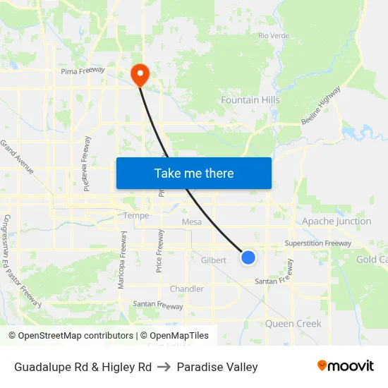 Guadalupe Rd & Higley Rd to Paradise Valley map