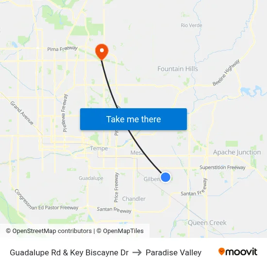 Guadalupe Rd & Key Biscayne Dr to Paradise Valley map