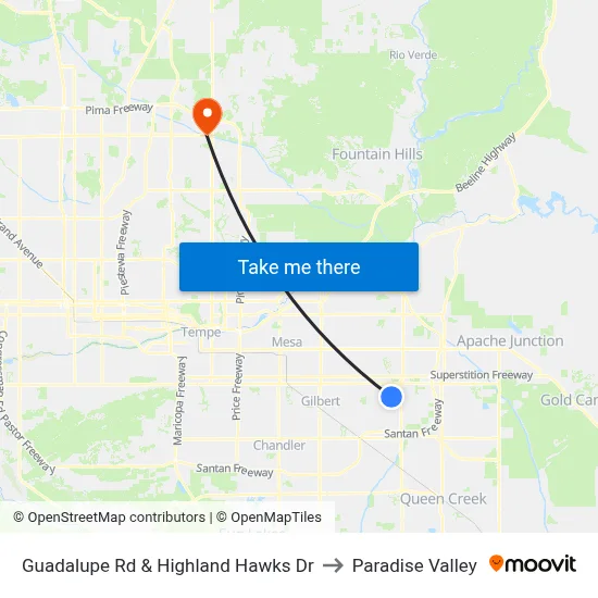 Guadalupe Rd & Highland Hawks Dr to Paradise Valley map