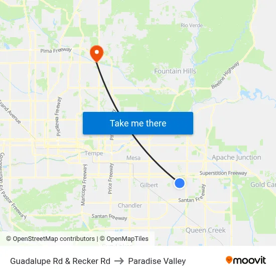 Guadalupe Rd & Recker Rd to Paradise Valley map