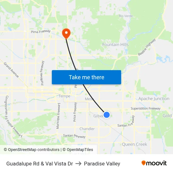 Guadalupe Rd & Val Vista Dr to Paradise Valley map