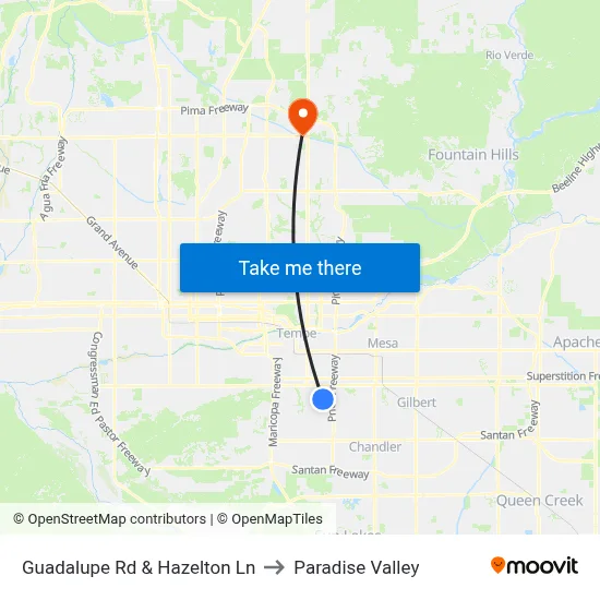 Guadalupe Rd & Hazelton Ln to Paradise Valley map