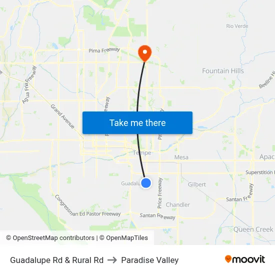Guadalupe Rd & Rural Rd to Paradise Valley map