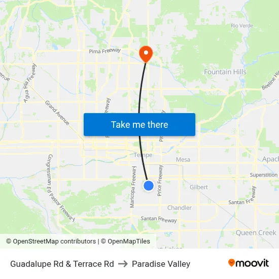 Guadalupe Rd & Terrace Rd to Paradise Valley map