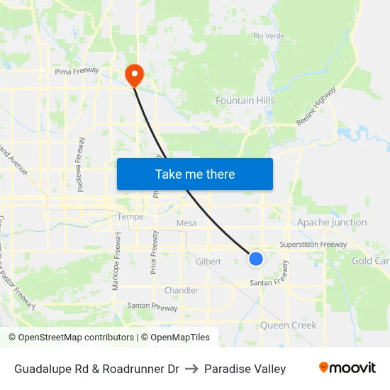 Guadalupe Rd & Roadrunner Dr to Paradise Valley map