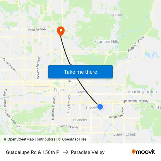 Guadalupe Rd & 156th Pl to Paradise Valley map
