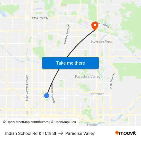 Indian School Rd & 10th St to Paradise Valley map