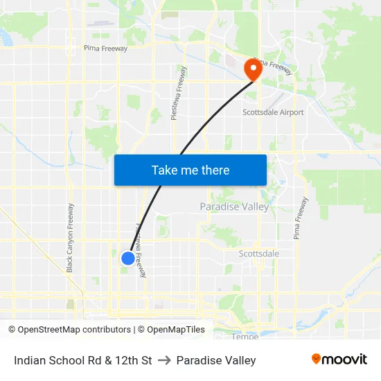 Indian School Rd & 12th St to Paradise Valley map