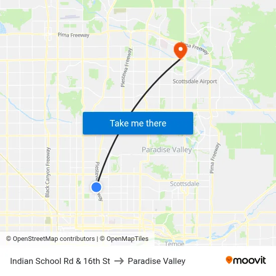 Indian School Rd & 16th St to Paradise Valley map
