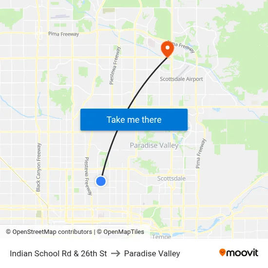 Indian School Rd & 26th St to Paradise Valley map