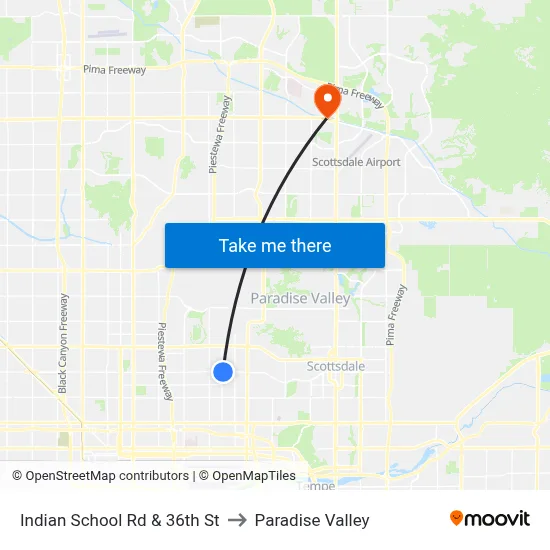 Indian School Rd & 36th St to Paradise Valley map