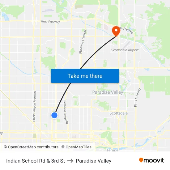 Indian School Rd & 3rd St to Paradise Valley map