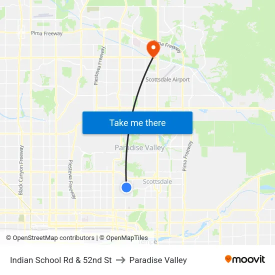Indian School Rd & 52nd St to Paradise Valley map