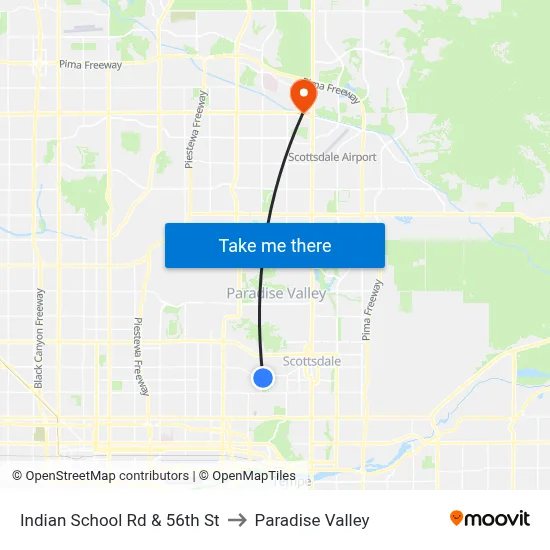 Indian School Rd & 56th St to Paradise Valley map