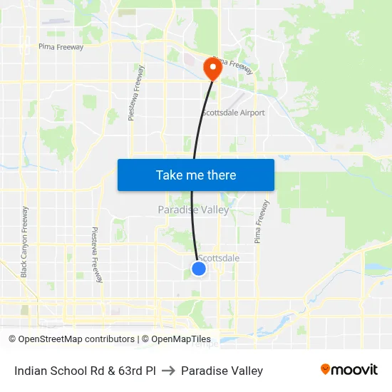 Indian School Rd & 63rd Pl to Paradise Valley map