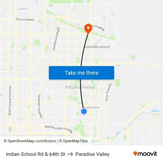 Indian School Rd & 64th St to Paradise Valley map