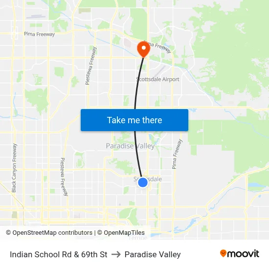 Indian School Rd & 69th St to Paradise Valley map