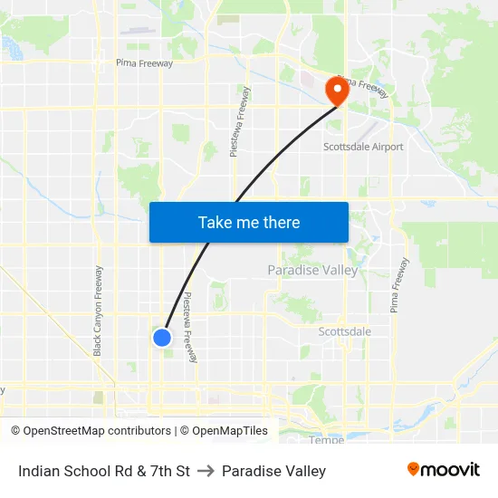 Indian School Rd & 7th St to Paradise Valley map