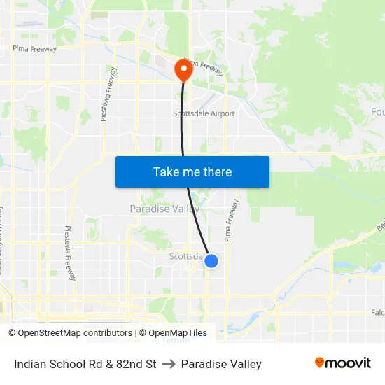 Indian School Rd & 82nd St to Paradise Valley map