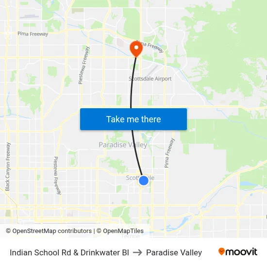 Indian School Rd & Drinkwater Bl to Paradise Valley map
