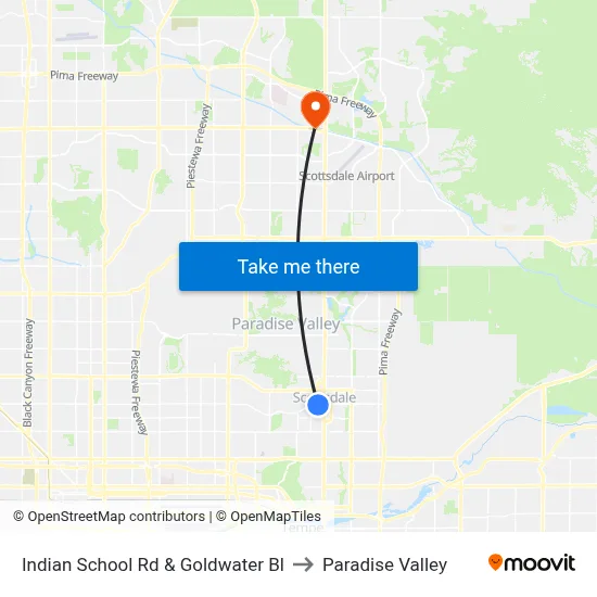 Indian School Rd & Goldwater Bl to Paradise Valley map