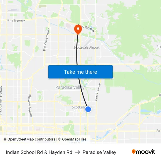 Indian School Rd & Hayden Rd to Paradise Valley map