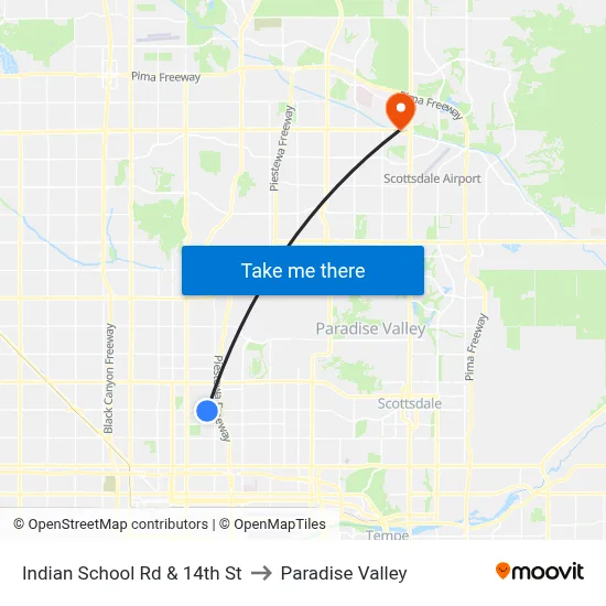 Indian School Rd & 14th St to Paradise Valley map