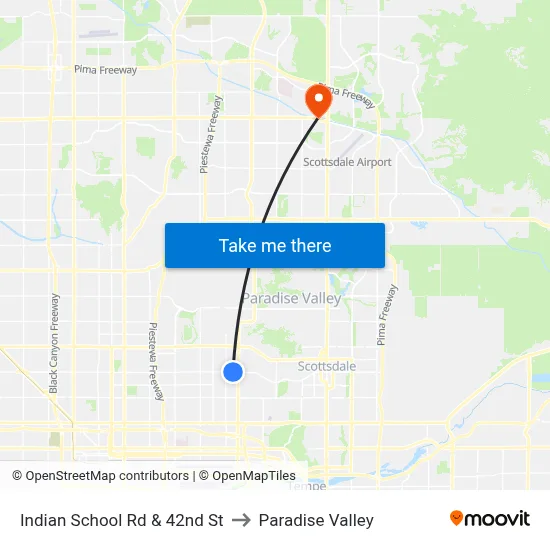 Indian School Rd & 42nd St to Paradise Valley map