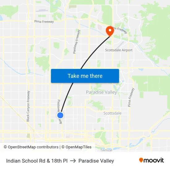 Indian School Rd & 18th Pl to Paradise Valley map