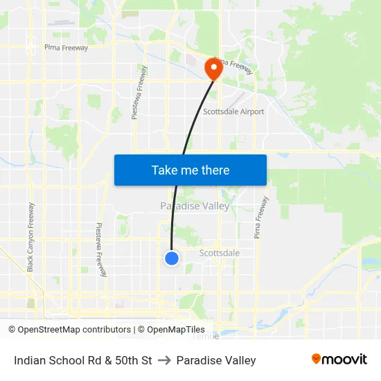 Indian School Rd & 50th St to Paradise Valley map