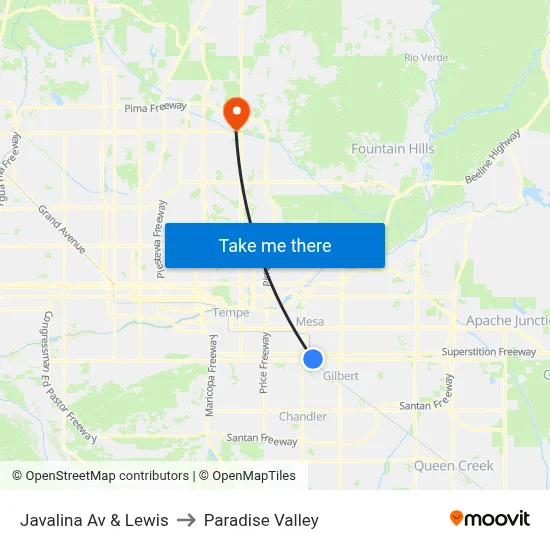 Javalina Av & Lewis to Paradise Valley map