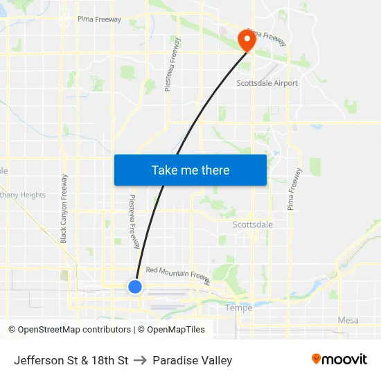Jefferson St & 18th St to Paradise Valley map