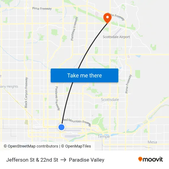 Jefferson St & 22nd St to Paradise Valley map