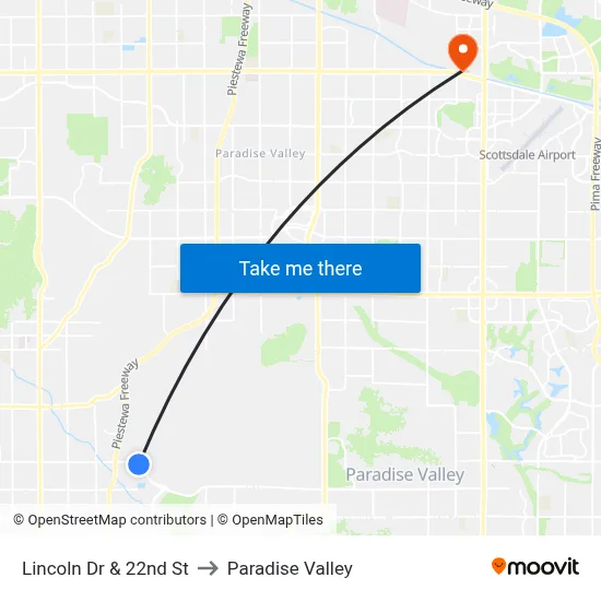 Lincoln Dr & 22nd St to Paradise Valley map