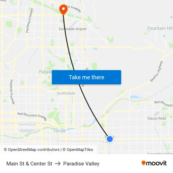 Main St & Center St to Paradise Valley map