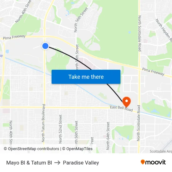 Mayo Bl & Tatum Bl to Paradise Valley map