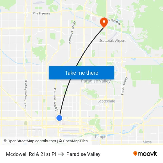 Mcdowell Rd & 21st Pl to Paradise Valley map