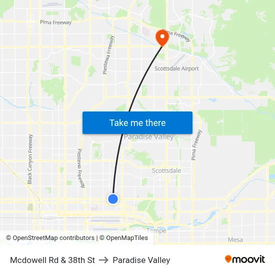 Mcdowell Rd & 38th St to Paradise Valley map