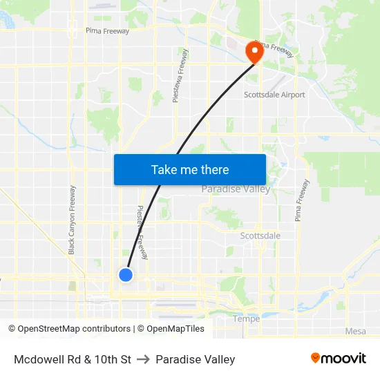 Mcdowell Rd & 10th St to Paradise Valley map