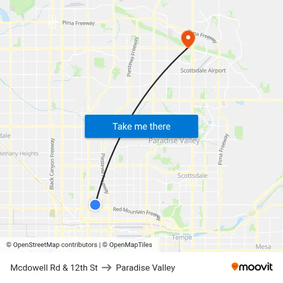Mcdowell Rd & 12th St to Paradise Valley map