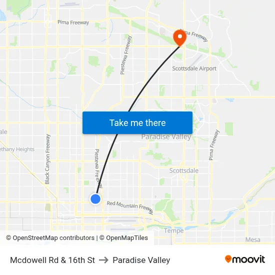 Mcdowell Rd & 16th St to Paradise Valley map