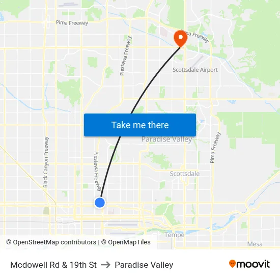 Mcdowell Rd & 19th St to Paradise Valley map