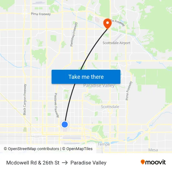 Mcdowell Rd & 26th St to Paradise Valley map