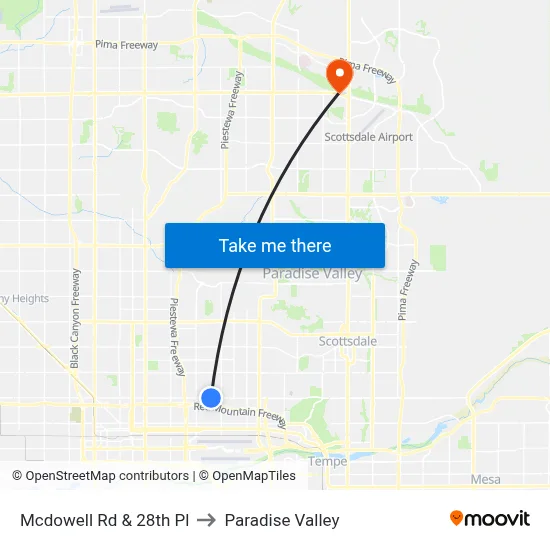 Mcdowell Rd & 28th Pl to Paradise Valley map
