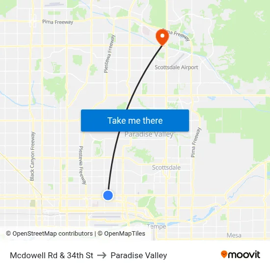 Mcdowell Rd & 34th St to Paradise Valley map
