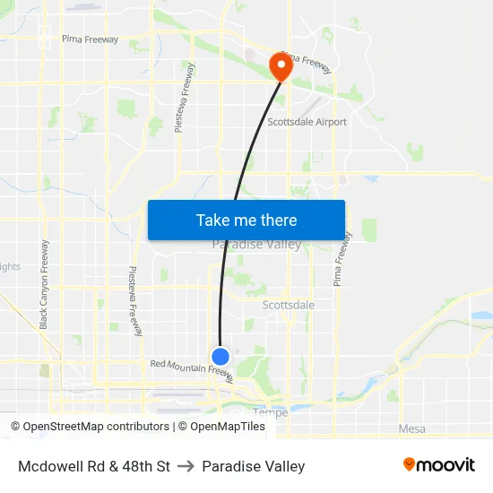 Mcdowell Rd & 48th St to Paradise Valley map