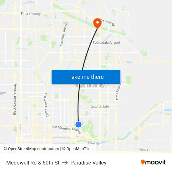 Mcdowell Rd & 50th St to Paradise Valley map